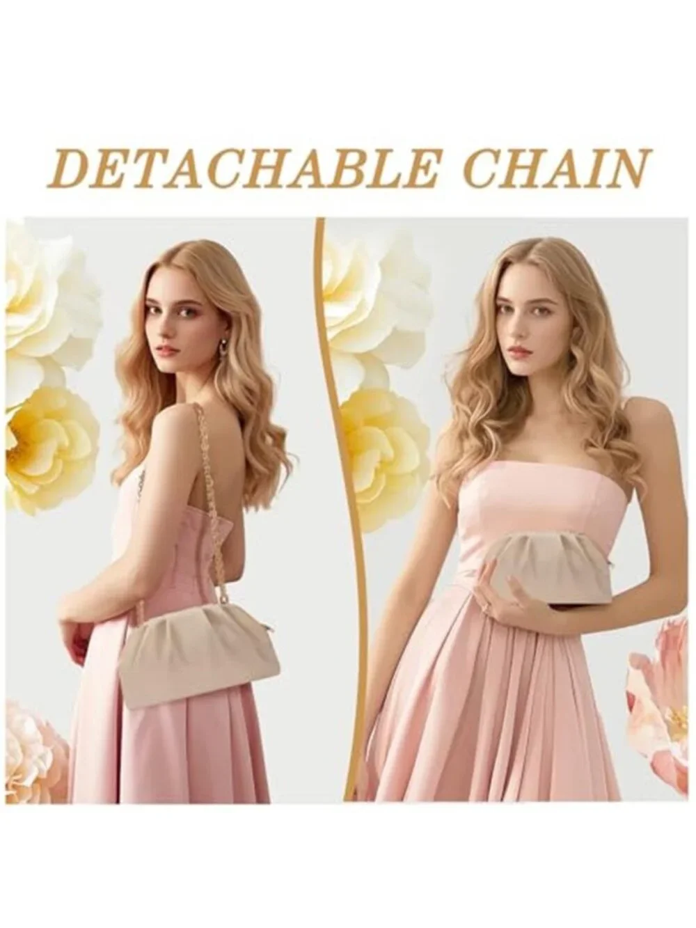 Clutch Purse for Women Soft Pleated PU Wedding Clutch, Elegant